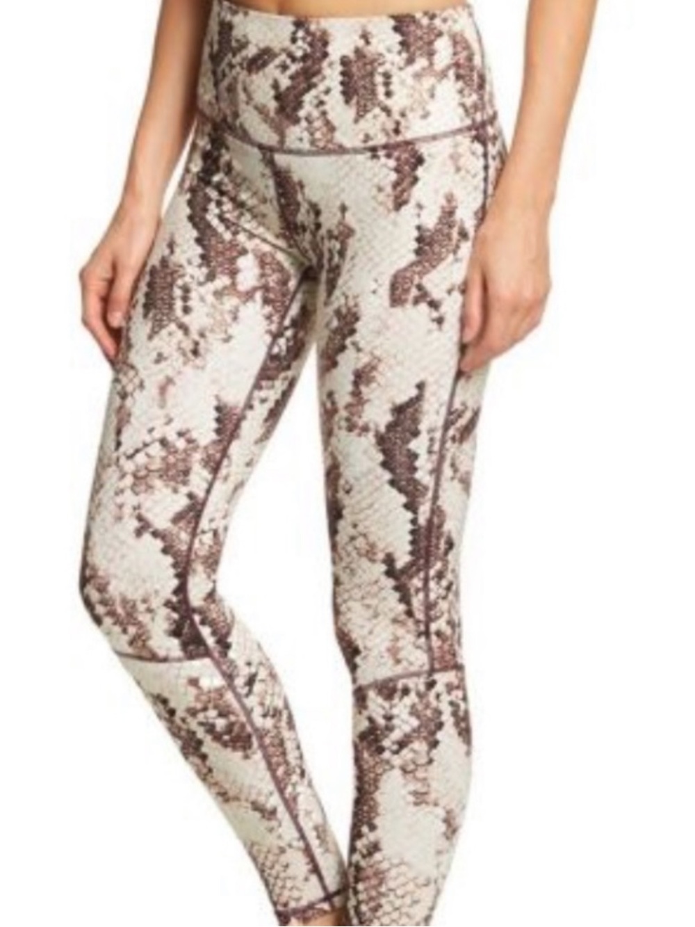 manduka Snake-Print High-Rise Leggings — Cream & Brown